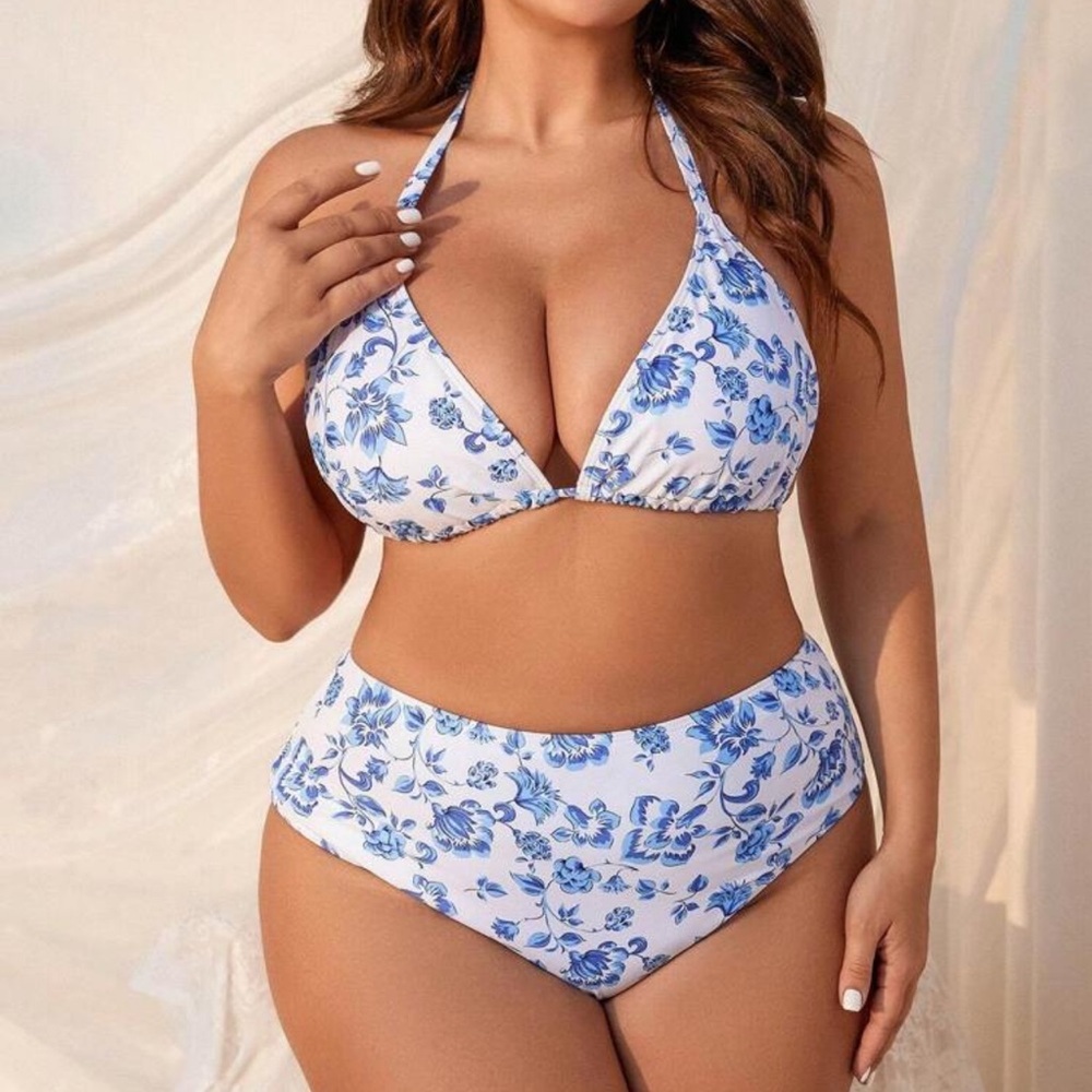 Womens Blue Floral Bikini Set